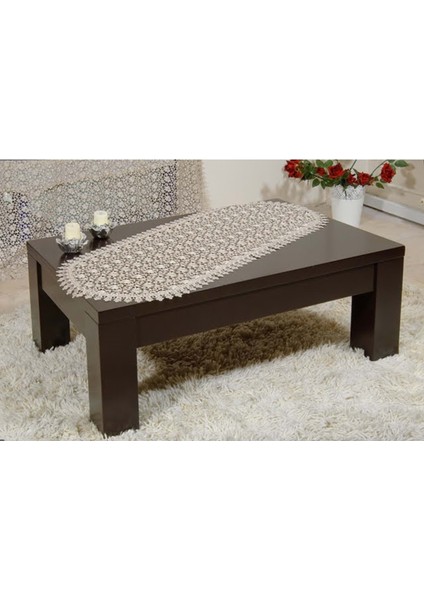 Sehpa Örtüsü Güpür 50 x 120 Oval Kahve