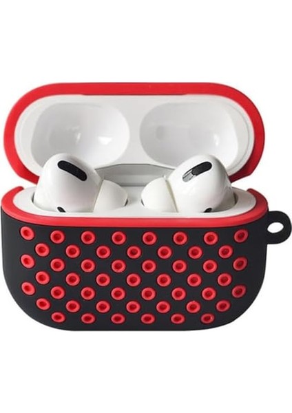 Airpods Pro/pro 2 ile Uyumlu Delikli Spor Premium Silikon Kılıf + Karabina Klipsli, Tam Koruma ve Stil Sunan Ergonomik Tasarım (Siyah-Kırmızı) modelleri
