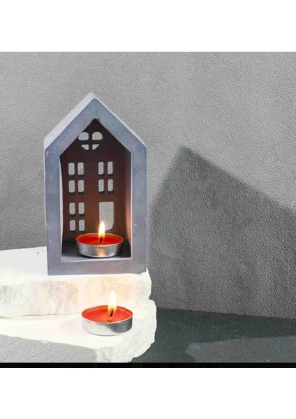 Iskandinav Ev Mumluk,2li Büyük boy Beton Dekoratif Mumluk, Tealight Ev Mumluk, Dekoratif, dekoratif aydinlatma, ramazan dekor fırsatları
