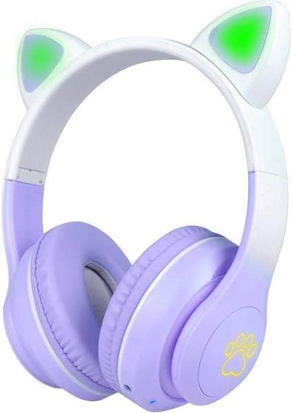 Stn-28 Pro Kedi Kulaklı Tasarımlı Rgb Işıklı Bluetooth Kulaklık Mor