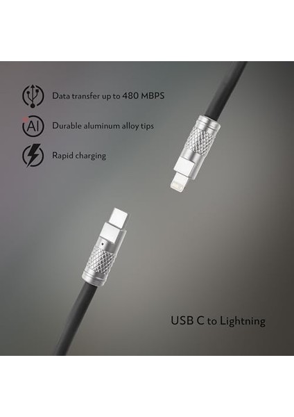 Bariyer USB C Tipi Kablo Yıldırımla Uyumlu - Geliştirilmiş Dayanıklılık ve Estetik, iPhone Için Hızlı Şarj Kablosu - Usb-C 2.0 (Obsidian Siyah, 3 Feet)