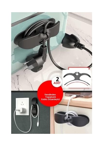 Concept Yapışkanlı Kablo Sabitleyici Düzenleyici Çok Amaçlı Kablo Tutucu Airfryer Kablo Toparlayıcı Sarma Aparatı 2 Adet fiyatları