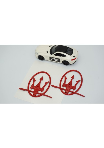 Maserati Yan Kanatlar Çemberli Kırmızı Rozet Amblem Seti fırsatları