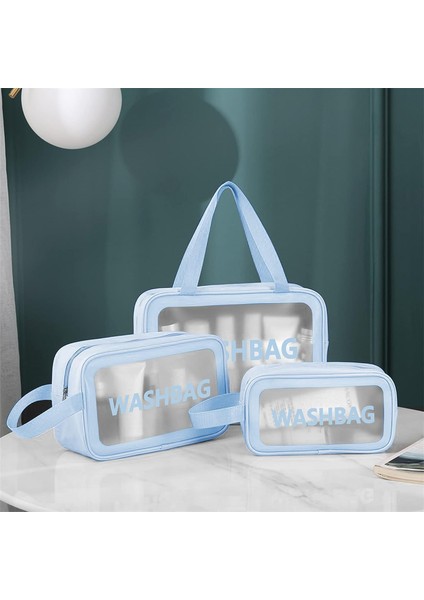 3'lü Kişisel Bakım Çantası - Şeffaf Su Geçirmez Makyaj Çantası - Waterproof Kozmetik Çantası - Şeffaf Kozmetik Çantası (S-M-L)