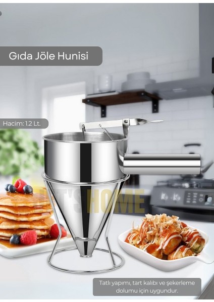 Gıda Jöle Hunisi Paslanmaz Hamur Dağıtıcı Standlı Krep ve Tatlı Porsiyonlayıcı Çelik 1.2 Lt.