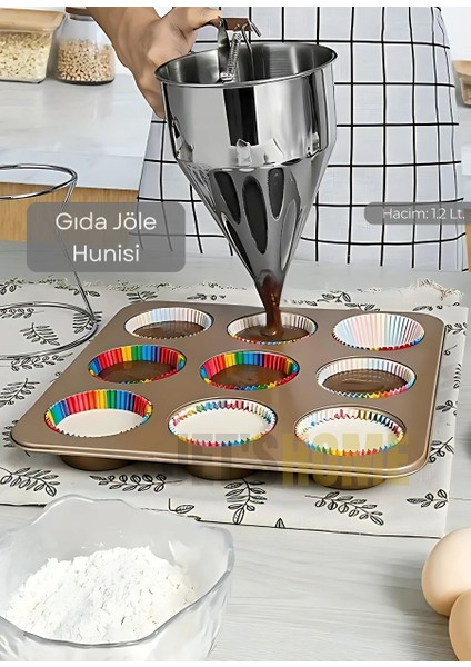 Gıda Jöle Hunisi Paslanmaz Hamur Dağıtıcı Standlı Krep ve Tatlı Porsiyonlayıcı Çelik 1.2 Lt. modelleri