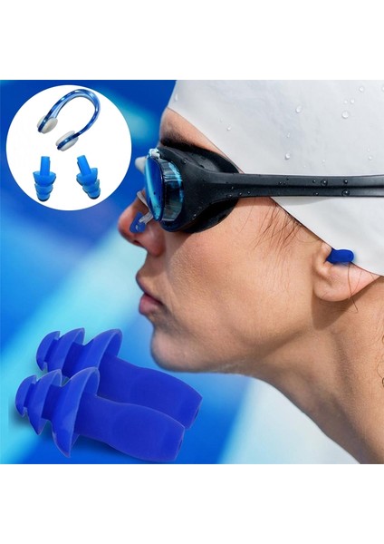2'li Kulak Tıkacı ve Burun Klipsi Seti - Kulak Burun Tıkacı Silikon - Aqua Flow Ear Plug And Nose Clips - Deniz Kulak Tıkacı Burun Klipsi