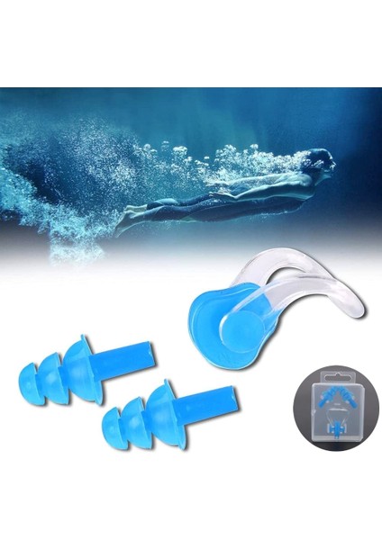 2'li Kulak Tıkacı ve Burun Klipsi Seti - Kulak Burun Tıkacı Silikon Set - Deniz Kulak Tıkacı Burun Klipsi - Ear Plug And Nose Clips Set Of 2 -