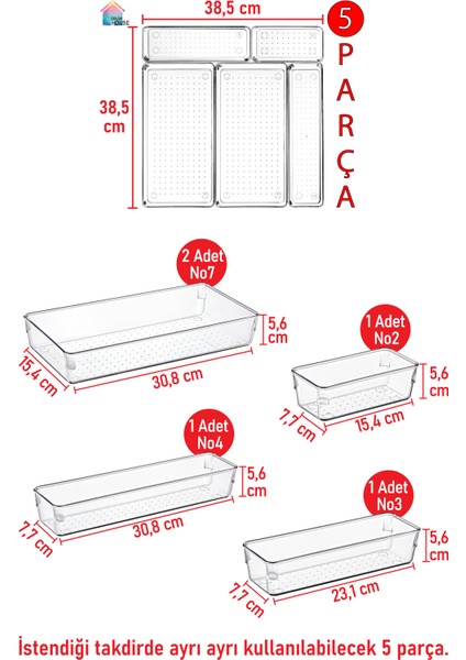5'li Set Modüler Kepçelik Kaşıklık Mutfak Çekmece Içi Düzenleyici Makyaj Buzdolabı Organizer