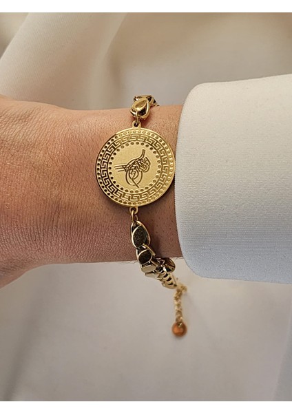 Arpa Zincir Tuğra Bileklik Çelik Gold Renk Nazar Boncuklu fiyatları