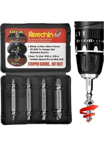 Easy Out 4lü Sökme Takımı - Hasar Görmüş Vida Çıkarıcı