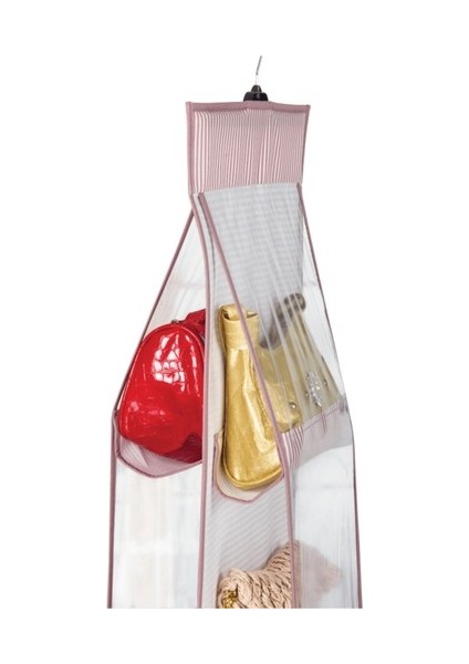 10 Bölmeli Dolap Içi Çanta Organizeri - Pembe Çizgili fiyatları