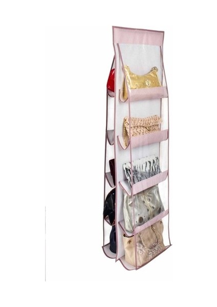 10 Bölmeli Dolap Içi Çanta Organizeri - Pembe Çizgili fırsatları