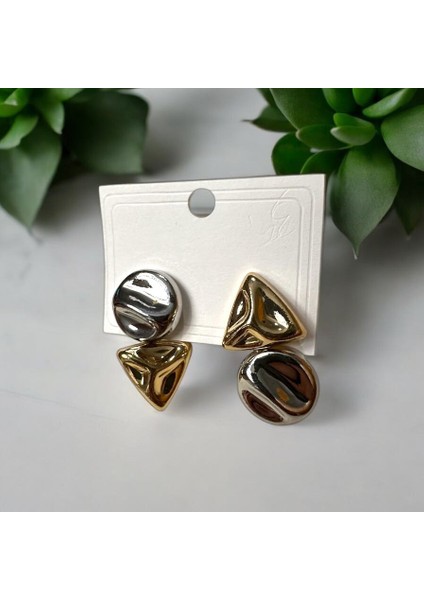 Gold Kaplama Geometrik Şekil Küpe