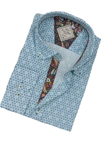 Pamuklu Açık Mavi Desenli Uzun Kollu Erkek Gömlek (Slim Fit Kalıp) fiyatları