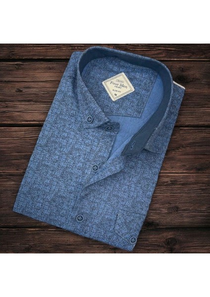 Pamuklu Mavi Uzun Kollu Erkek Gömlek (Slim Fit Kalıp)