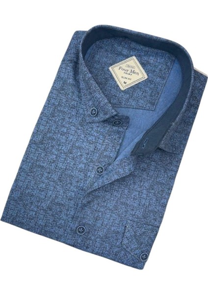 Pamuklu Mavi Uzun Kollu Erkek Gömlek (Slim Fit Kalıp) fiyatları