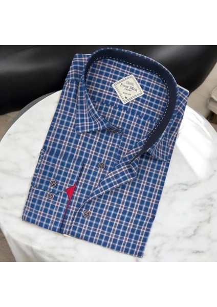 Pamuklu Lacivert Uzun Kollu Erkek Gömlek (Slim Fit Kalıp)