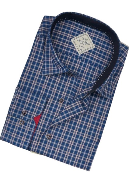Pamuklu Lacivert Uzun Kollu Erkek Gömlek (Slim Fit Kalıp)