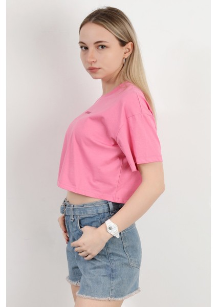 Kadın Bisiklet Yaka Hipan Hipan Baskılı T-Shirt Pembe - 925041