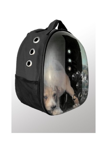 Deri Astronot Kedi ve Köpek Taşıma Çantası Siyah Renk