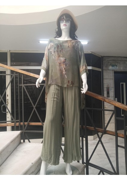İtalyan Dijital Çiçek Baskılı Özel Tasarım İpek Bluz- Pantolon Takım modelleri