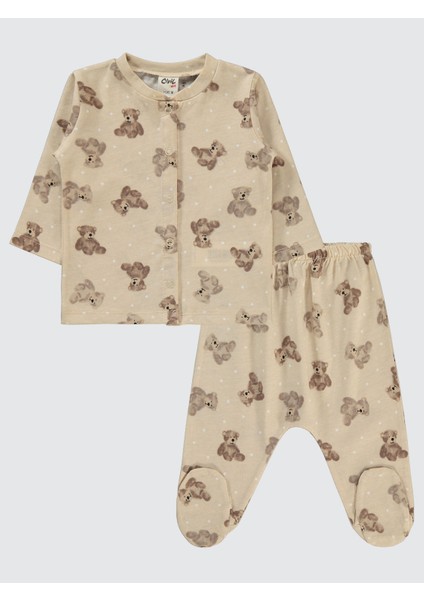 Erkek Bebek Pijama Takımı 1-6 Ay Bej
