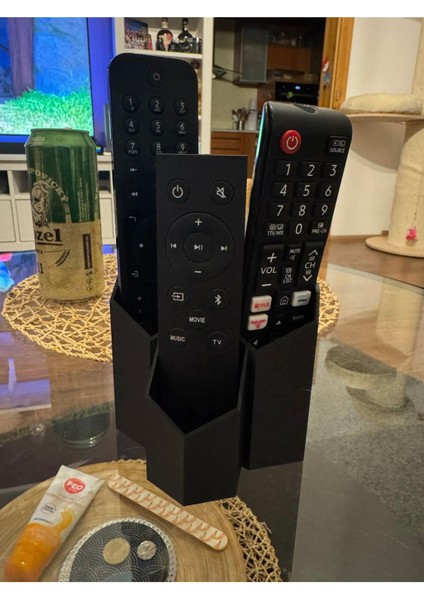 3 Gözlü Kumanda Organizer Standı Uzaktan Kumanda Düzenleyici Tv Kumandalık Modern