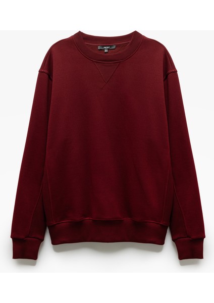 Bisiklet Yaka Dikiş Detaylı Şardonlu Pamuk Karışımlı Basic Sweatshirt