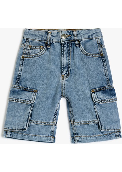 Kapaklı Cep Detaylı Pamuklu Oversize Denim Şort