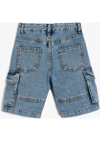 Kapaklı Cep Detaylı Pamuklu Oversize Denim Şort