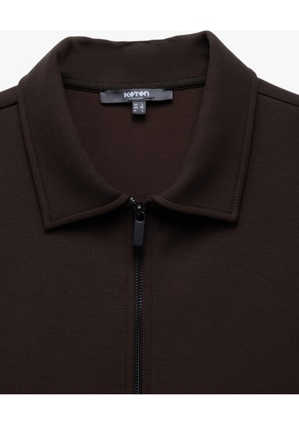Uzun Kollu Pamuk Karışımlı Fermuarlı Sweatshirt