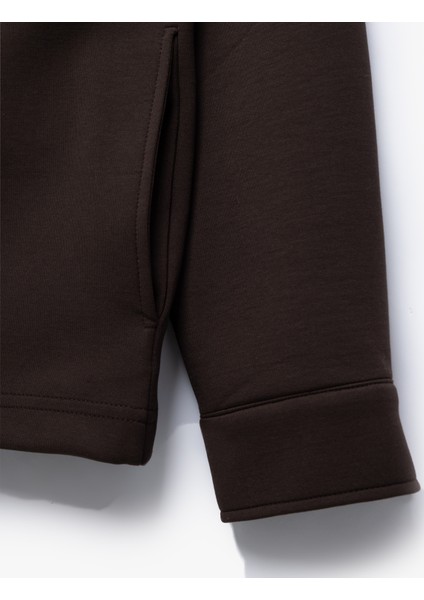 Uzun Kollu Pamuk Karışımlı Fermuarlı Sweatshirt