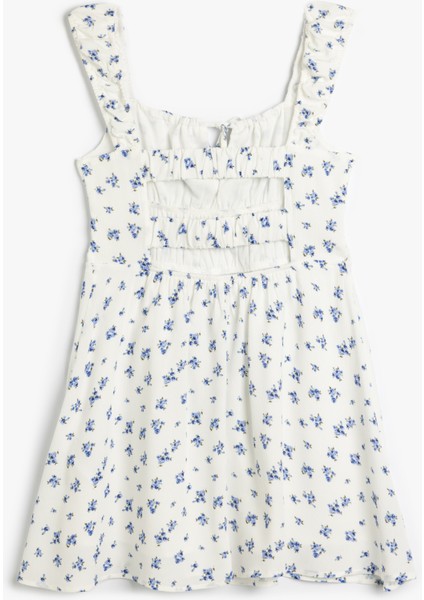 Kolsuz Bağcıklı Yaka A Kesim Çiçekli Gipeli Mini Viskon Elbise fiyatları