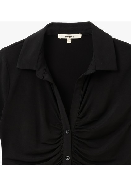 Drape Detaylı Düğmeli Kısa Kollu Gömlek