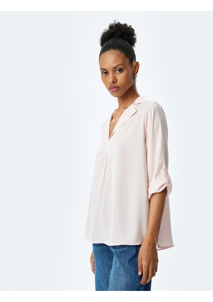 Kolları Katlama Detaylı 3/4 Kol Ceket Yaka Bluz fiyatları