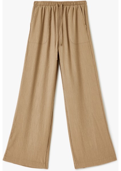 Beli Bağcıklı Geniş Paça Cepli Viskon Karışımlı Pantolon modelleri