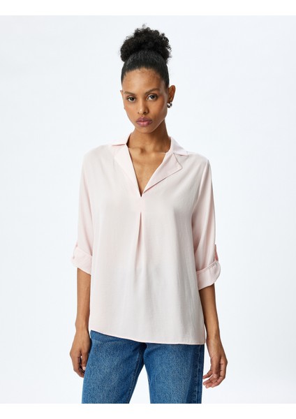 Kolları Katlama Detaylı 3/4 Kol Ceket Yaka Bluz modelleri