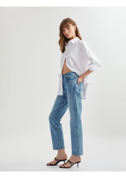 Normal Bel Düğmeli Crop Düz Paça Slim Fit Denim Pantolon - Slim Fit Jeans fiyatları
