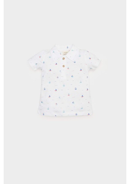 Erkek Bebek Polo Yaka Deniz Baskılı Pike Kısa Kollu Tişört E4776A525SM