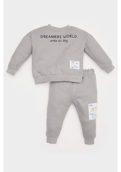 Erkek Bebek 2'li Takım Selanik Kumaş Etiket Baskılı Sweatshirt Eşofman Altı D4647A525SP