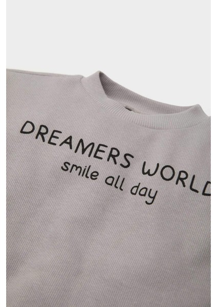 Erkek Bebek 2'li Takım Selanik Kumaş Etiket Baskılı Sweatshirt Eşofman Altı D4647A525SP