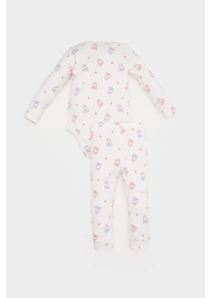 Kız Bebek 2'li Takım Çiçekli Fitilli Kaşkorse Uzun Kollu Çıtçıtlı Body Uzun Alt E2386A525SP