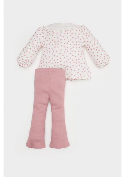 Kız Bebek 2'li Takım Çiçekli Flamlı Poplin Uzun Kollu Gömlek Esnek Belli Alt E5713A525SP fırsatları