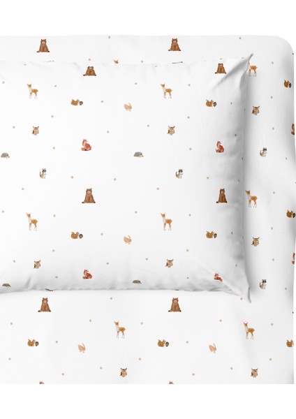 Forest Amigos 100% Pamuk Saten Lastikli Çarşaf Seti - 100X200 cm + 50X70 cm