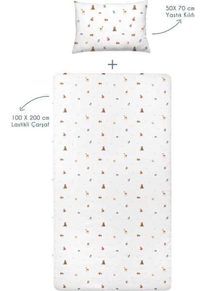 Forest Amigos 100% Pamuk Saten Lastikli Çarşaf Seti - 100X200 cm + 50X70 cm fırsatları