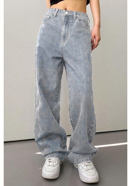 Baggy Jean Kot Kadın Bol Salaş Geniş Paça Rahat Pantolon