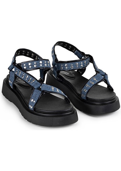 TROK BASKILI DENİM SANDALET TS1250033003089