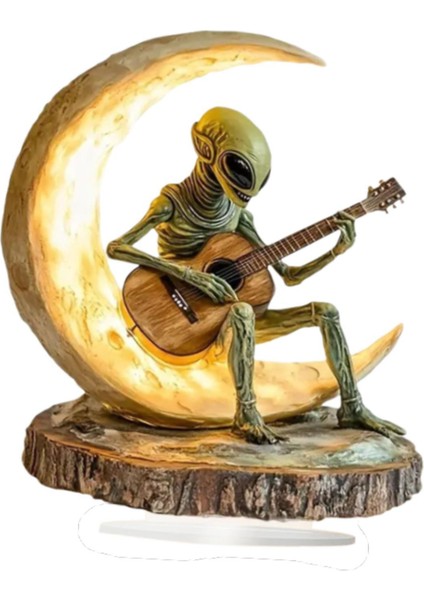 Akrilik Uzaylı Ay Süsü 2d Uzaylı, Kabine Rafı Için Gitar Dekoru Çalıyor (Yurt Dışından)