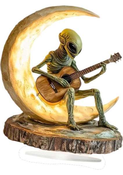 Akrilik Uzaylı Ay Süsü 2d Uzaylı, Kabine Rafı Için Gitar Dekoru Çalıyor (Yurt Dışından)